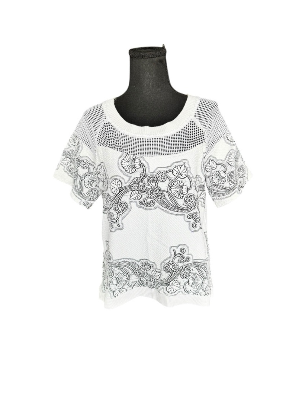 Alberto Makali White Mesh Embroidered Top Boho Chic Cottagecore L B43